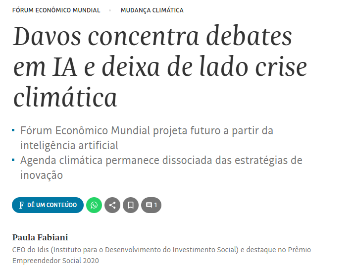 Artigo do IDIS publicado na Folha de São Paulo em 29/01/2026
