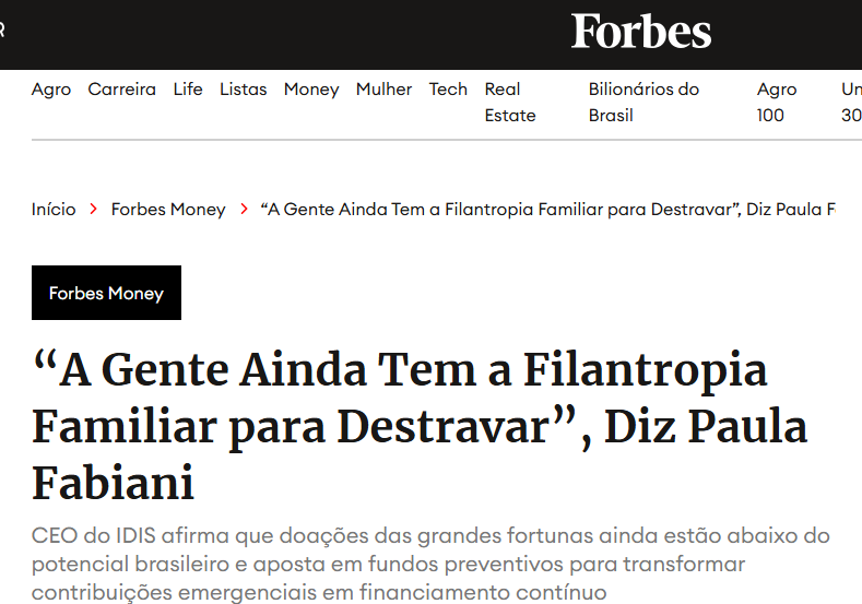 Entrevista com a Paula Fabiani publicada na Forbes Money em 06/08/2026